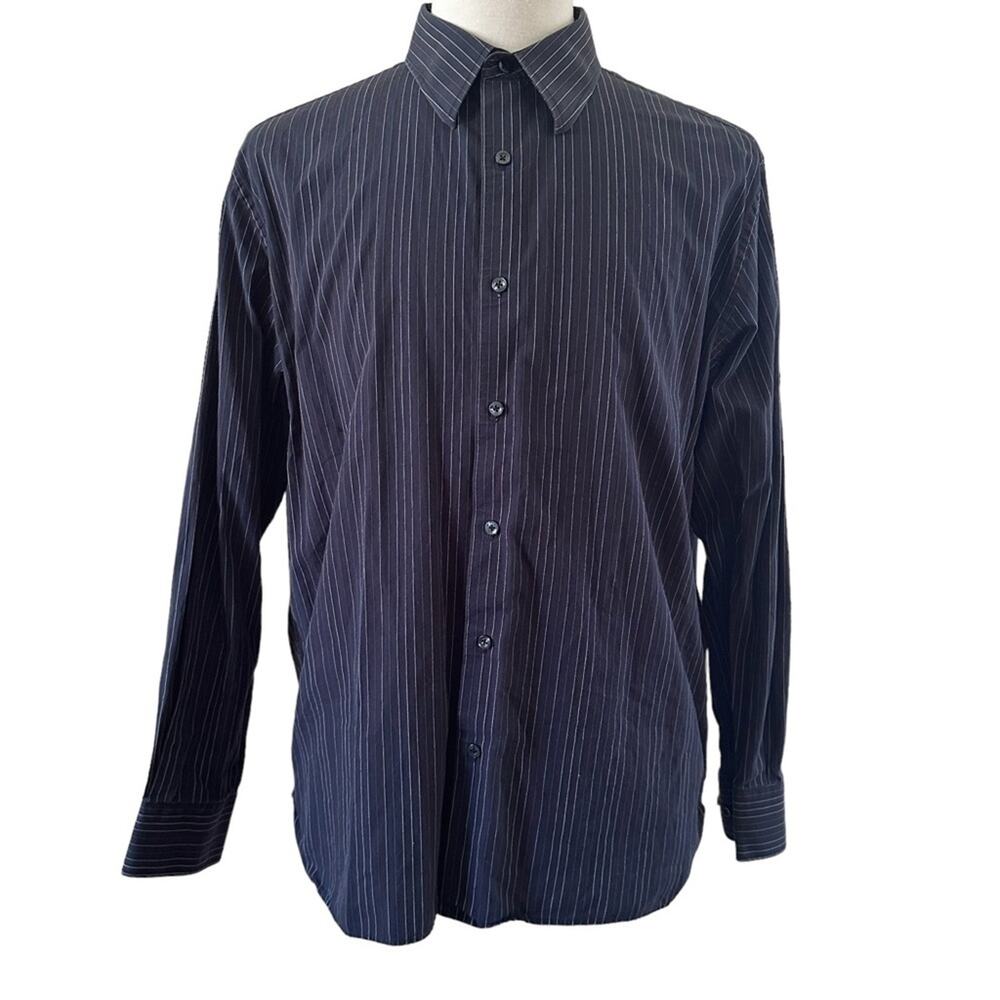 Perry Ellis Men’s Long Sleeve Striped Shirt Black Size Large